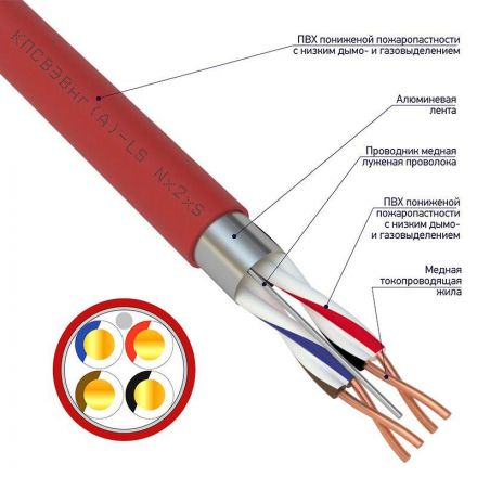 Кабель для пожарной сигнализации КПСВЭВнг(А)-LS 2x2x1,00 кв.мм, 200 м