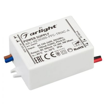 Блок питания ARJ-KE30300-PFC-TRIAC-A (9W, 300mA) (ARL, IP44 Пластик, 5 лет)