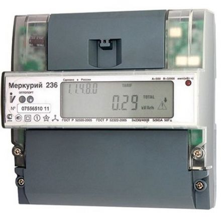Счетчик эл.энергии Меркурий 236 АRT-02 PQRS трехф  многотарифный, 5(100), кл.точ. 1.0/2.0,          D, ЖКИ, оптопорт, RS485 2 Тарифа МСК