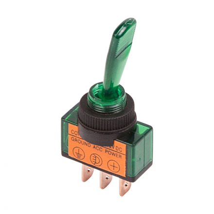 Тумблер 12V 20А (3c) ON-OFF однополюсный  с зеленой подсветкой  REXANT