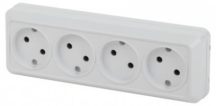 Розетка Intro Quadro 2-207-01 без заземления четырехместная 4х2P, 16А-250В, IP20, ОУ, белый