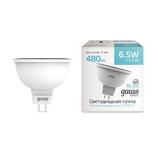 Лампа светодиодная LED 6.5 Вт480 Лм 4100К белая GU5.3 MR16 Basic Gauss