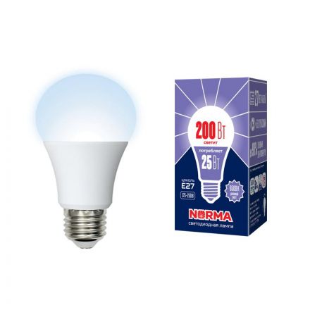 LED-A70-25W/6500K/E27/FR/NR Лампа светодиодная. Форма ''A'', матовая. Серия Norma. Дневной белый свет (6500K). Картон. ТМ Volpe''