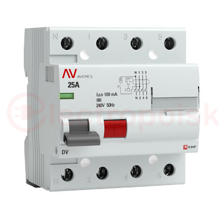 Устройство защитного отключения DV 4P 25А/100мА (A) AVERES