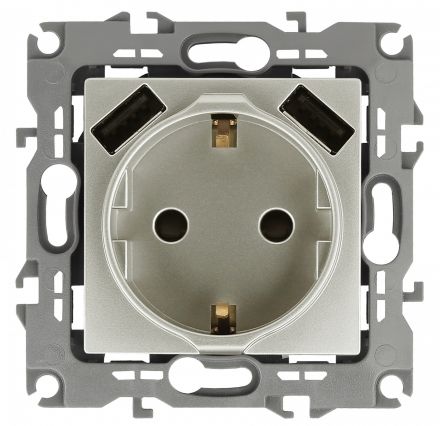 Розетка 2P+E 16A-250В, штор. с 2xUSB 5В-3А, Эра12, перламутр (10/100/2000) 12-4109-15 ЭРА