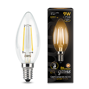 Лампа светодиодная LED 9 Вт 680 Лм 2700К теплая Е14 Свеча Filament Gauss