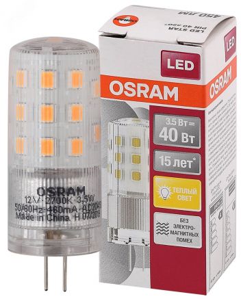 Лампа светодиодная LED 3,5Вт G4 12V STAR PIN40 (замена 40Вт), теплый, прозр. Osram