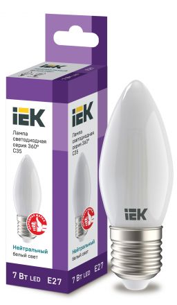 Лампа светодиодная LED 7вт Е27 белый матовая свеча FILAMENT