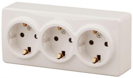 Розетка 3х2P+E Schuko со шторками, 16A-250В, ОУ, Эра Эксперт, сл.кость, 11-2209-02