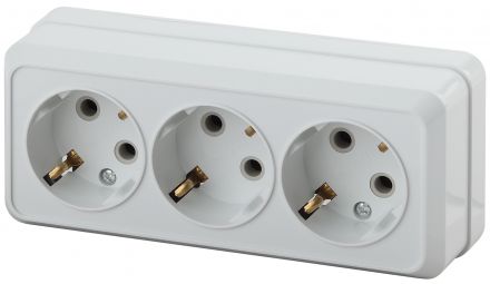 Розетка Intro Quadro 2-206-01 с заземлением трехместная 3х2P+E, 16А-250В, IP20, ОУ, белый