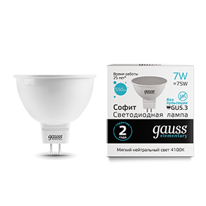 Лампа светодиодная LED 7 Вт 550 Лм 4100К белая GU5.3 MR16 Elementary Gauss