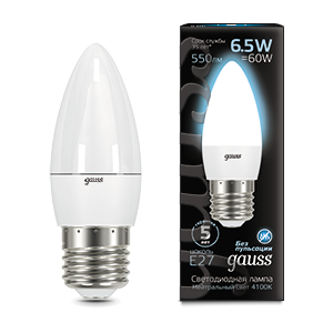 Лампа светодиодная LED 6.5 Вт 550 Лм 4100К белая Е27 Свеча Black Gauss