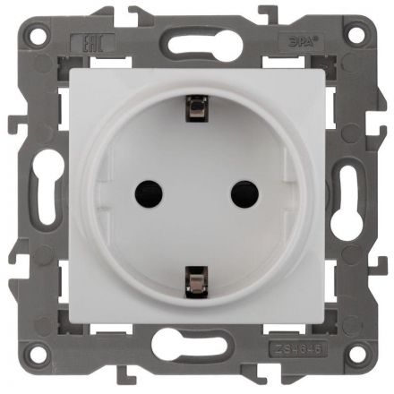Розетка 2P+E Schuko со шторками, 16А-250В, Эра Elegance, белый, 14-2102-01
