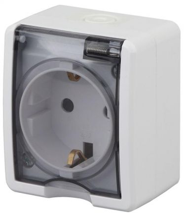 Розетка 2P+E IP54, шторки, 16A-250В, ОУ, Эра Эксперт, Al+Cu, белый, 11А-2402-01