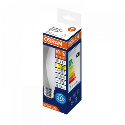 Лампа светодиодная 10Вт 806Лм 2700К Е27 свеча 170-250В OSRAM LONG LIFE