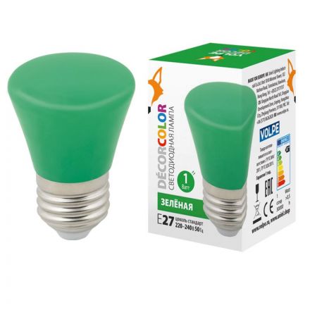 Лампа декоративная светодиодная LED-D45-1W/GREEN/E27/FR/С BELL Форма Колокольчик матовая Цвет зеленый Картон ТМ Volpe
