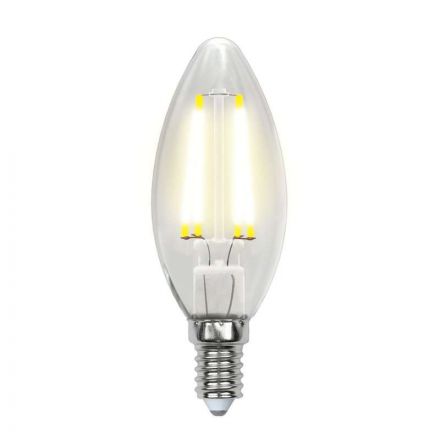 Лампа светодиодная LED 5вт 200-250В свеча диммируемая 450Лм Е14 3000К Uniel Air филамент