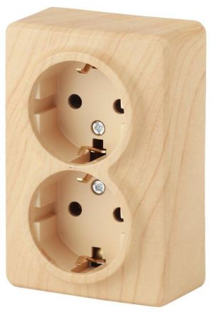 Розетка 2х2P+E Schuko со шторками, 16A-250В, ОУ, Эра Эксперт, сосна, 11-2206-11