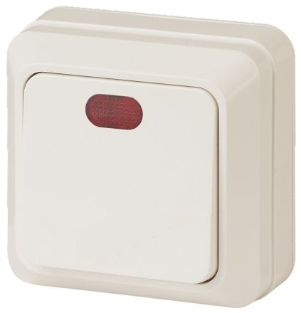 Выключатель Intro Quadro 2-102-02 одноклавишный с подсветкой, 10А-250В, IP20, ОУ, слоновая кость