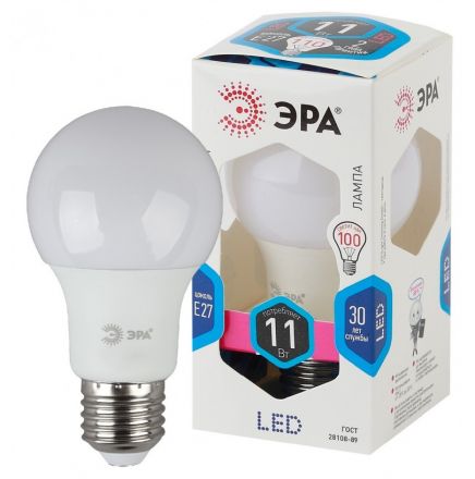 Лампа светодиодная LED A60-11W-840-E27 ЭРА (диод, груша, 11Вт, нейт, Е27)
