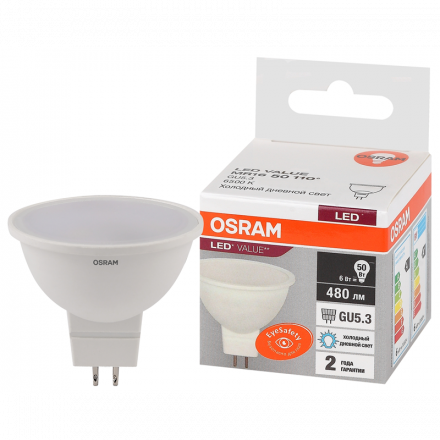 Лампа светодиодная LED 7 Вт GU5.3 6500К 560Лм спот 220 В (замена 60Вт) OSRAM