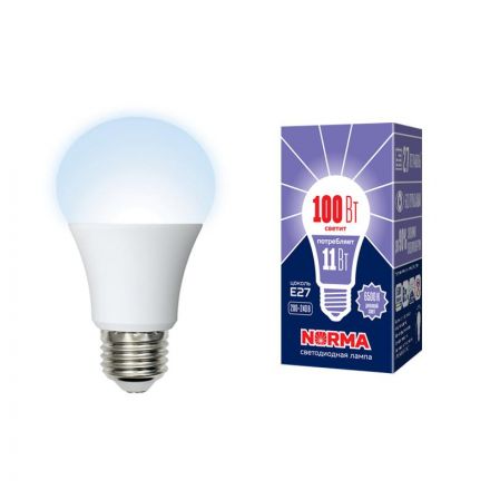 LED-A60-11W/DW/E27/FR/NR Лампа светодиодная. Форма ''A'', матовая. Серия Norma. Дневной белый свет (6500K). Картон. ТМ Volpe''
