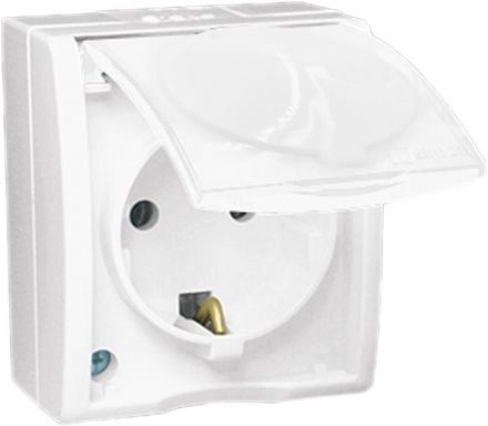 Simon15 Aqua Розетка 2Р+Е Schuko с крышкой полупр. IP54 16А 250В винтовой зажим S15A белый