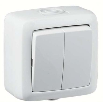Выключатель двухклавишный наружный белый 16А IP44 16А