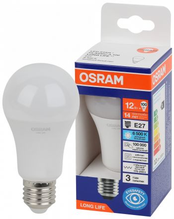 Лампа светодиодная LED 12Вт Е27 6500К 1055Лм груша 220В (замена 100Вт) OSRAM
