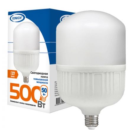 Лампа светодиодная LED 50w 6500К, E27, 4500Лм, T125 IONICH