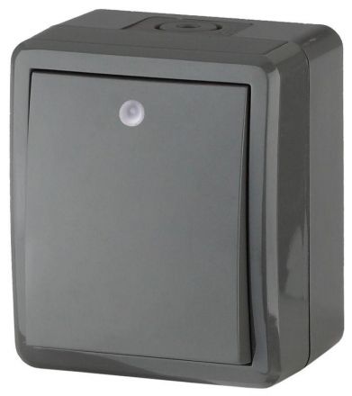 Выключатель с подсветкой IP54, 10АХ-250В, ОУ, Эра Эксперт, серый,11-1402-03