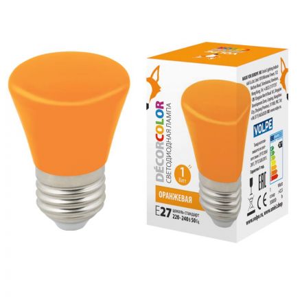 Лампа декоративная светодиодная LED-D45-1W/ORANGE/E27/FR/С BELL  Форма Колокольчик матовая Цвет оранжевый Картон ТМ Volpe