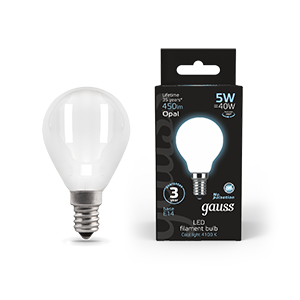 Лампа светодиодная LED 5 Вт 450 Лм 4100К белая Е14 Шар milky Filament Gauss