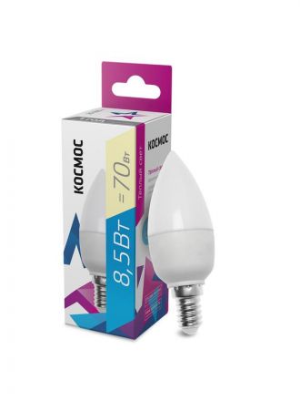 Лампа светодиодная LED 8.5Вт CN 220В E14 D37x99 3000K теплый 720 лм Космос