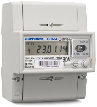 Счетчик электроэнергии CE102M R5 145-A однофазный многотарифный, 5(60), кл.точ. 1.0, D, ЖКИ, RS485 Мск