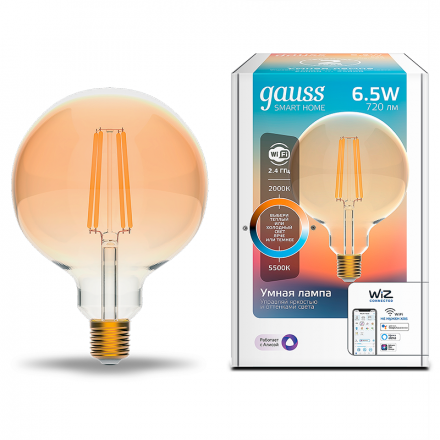 Лампа светодиодная умная LED 6.5 Вт 720 Лм 2000-5500К E27 G95 изм.цвет.темпр.+диммирование управление по Wi-Fi Smart Home Filament Gauss