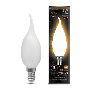 Лампа светодиодная LED 5 Вт 420 Лм 2700К теплая Е14 Свеча на ветру milky Filament Gauss
