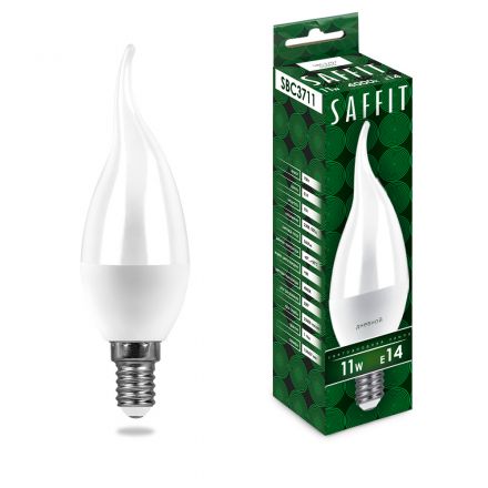 Лампа светодиодная LED 11вт Е14 белый матовая свеча на ветру