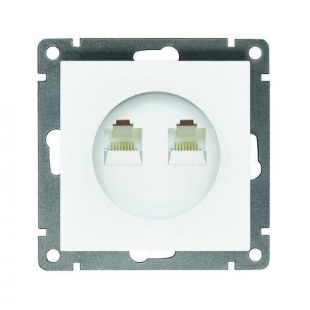Розетка компьютерная двухместная UNIVersal серия Афина с/у, 1А, RJ45, белая (еврослот)