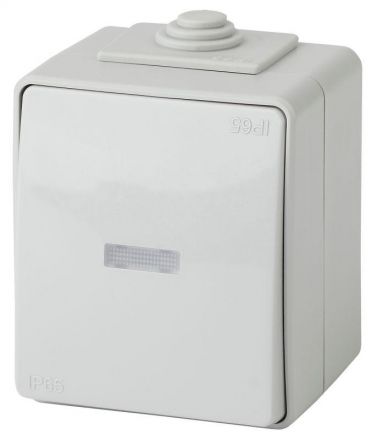 Переключатель с подсветкой IP65, 10АХ-250В, ОУ, Эра Эксперт, серый,11-1610-03