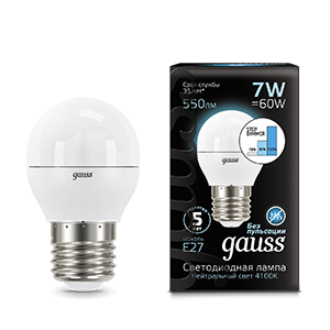 Лампа светодиодная LED 7 Вт 550 Лм 4100К белая Е27 Шар шаг. диммирование Black Gauss