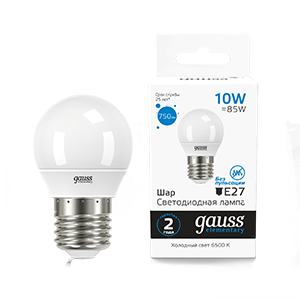 Лампа светодиодная LED 10 Вт 750 Лм холодная 6500К Е27 шар Elementary Gauss