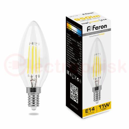 Лампа светодиодная LED 11вт Е14 теплый свеча FILAMENT