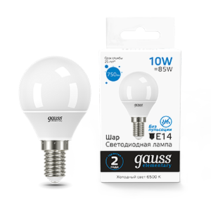 Лампа светодиодная LED 10 Вт 750 Лм холодная 6500К Е14 шар Elementary Gauss