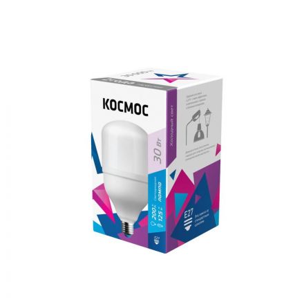 Лампа светодиодная LED 30Вт 220В Е27 D80х135 6500К дневной 2650 лм Космос