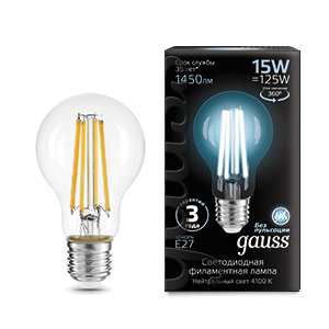 Лампа светодиодная LED 15 Вт 1450 Лм 4100К белая Е27 А60 Filament Gauss