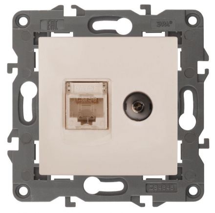 Розетка RJ45+TV, Эра Elegance, сл.кость, 14-3110-02
