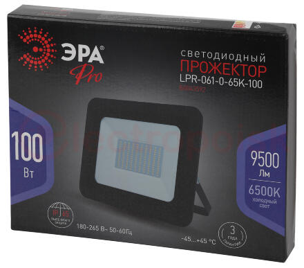 Прожектор светодиодный ДО-100W LPR-061-0-65K-100 ЭРА 100Вт 9500Лм 6500К PRO 290x230x36