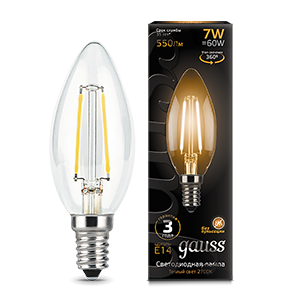 Лампа светодиодная LED 7 Вт 550 Лм 2700К теплая Е14 Свеча Filament Gauss