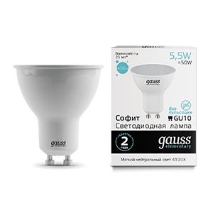 Лампа светодиодная LED 5,5 Вт 450 Лм 4100К белая GU10 MR16 Elementary Gauss